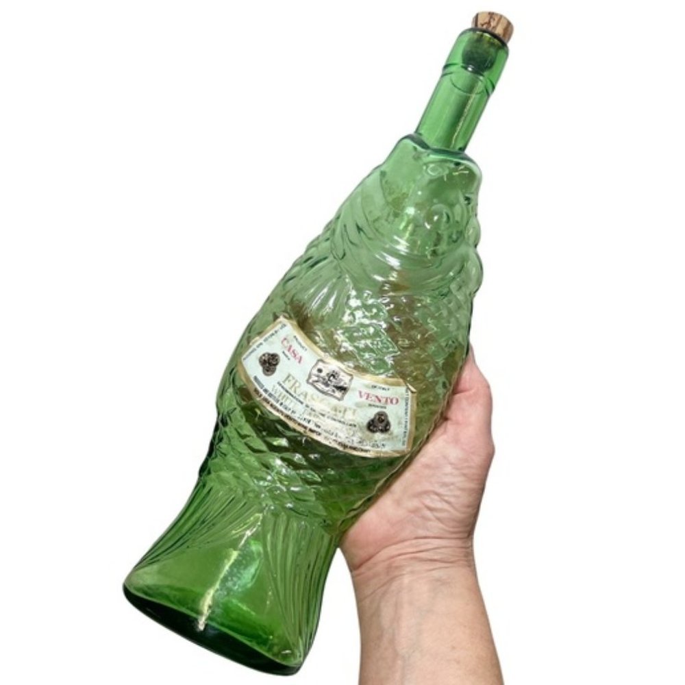 Vintage 1960's Federal Glass Green Figural Fish Frascati Wine Bottle w/ …